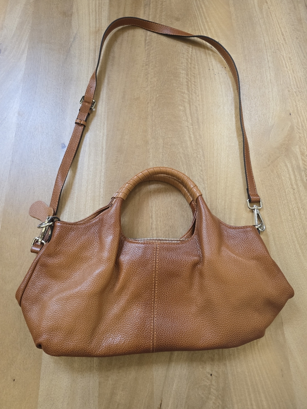 Iswee Genuine Leather Satchel - Cognac Pebbled Leather Bag